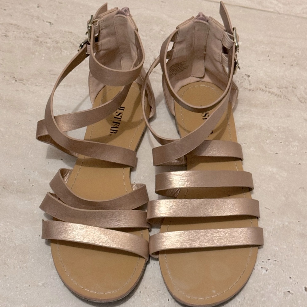 JustFab Rose Gold Sandals with Ankle Straps